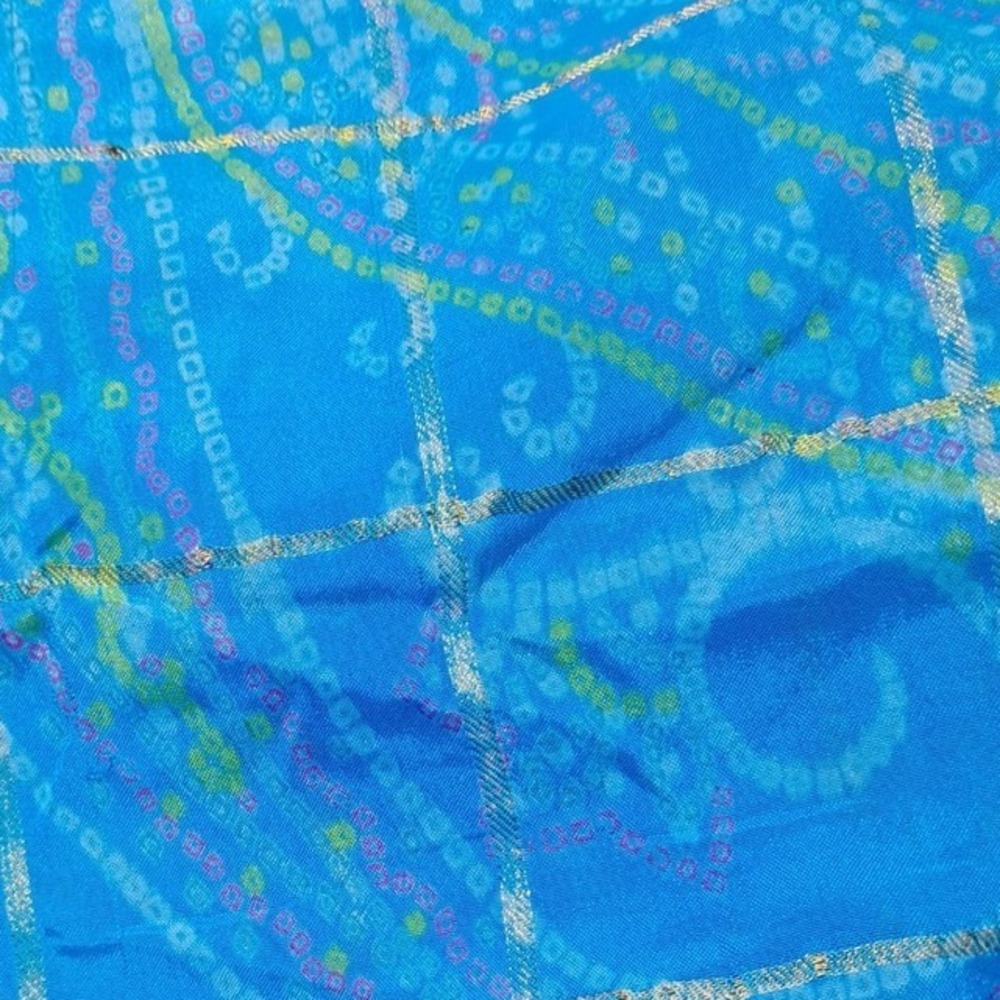 Blue Bandhani Indian Sari Fabric Metallic‎ Thread 90x44"
